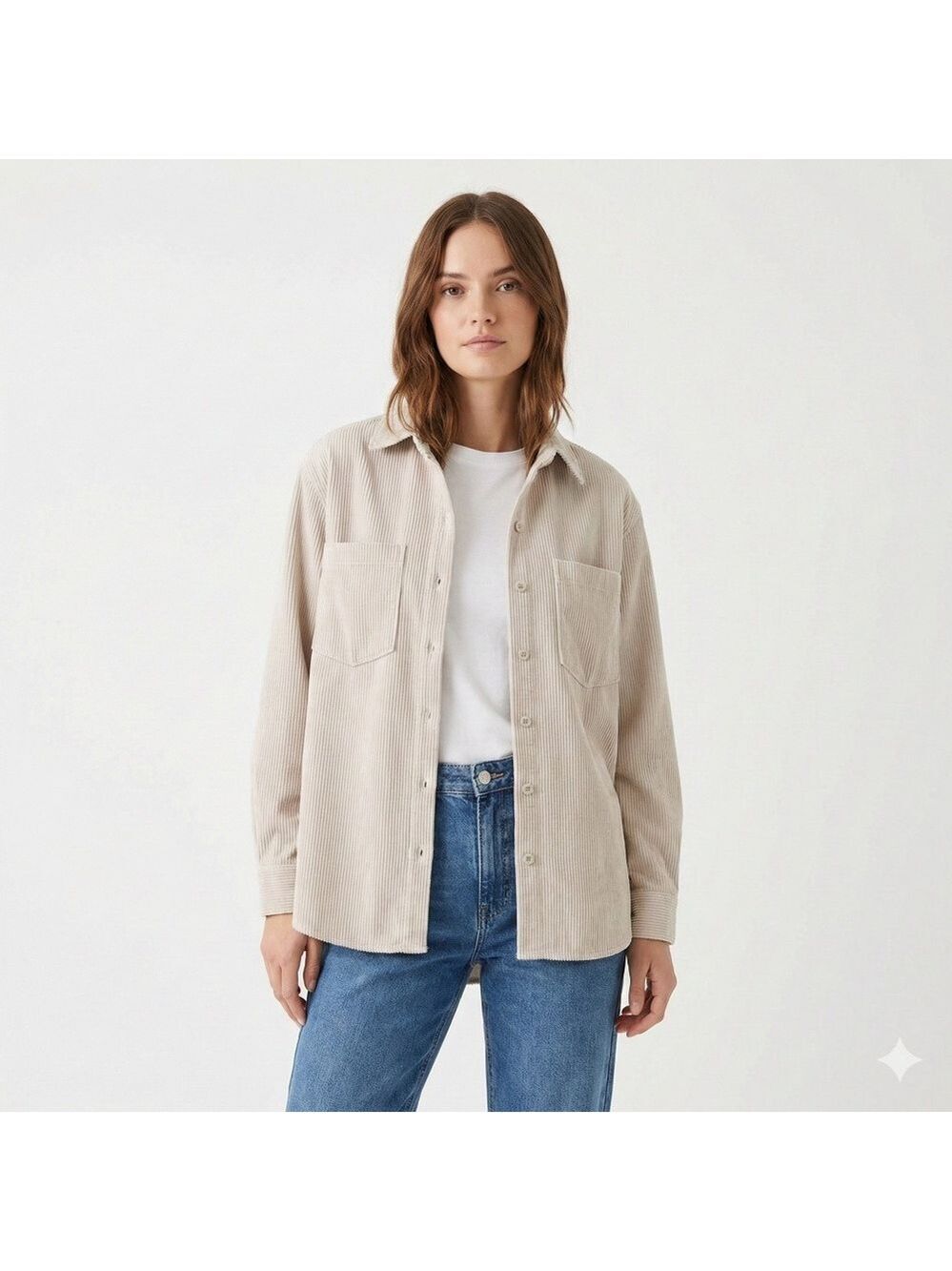 VELVET HEART Beige Corduroy Button Down Long Sleeve Shirt / Shacket Lightweight